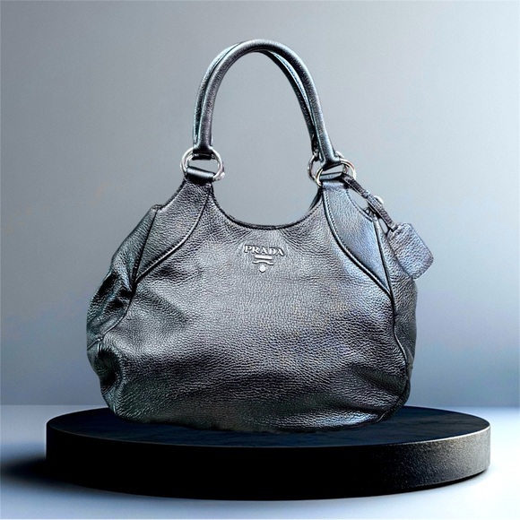 Prada Handbags - Official PRADA gun metal black leather handbag bag purse like new designer w bag
